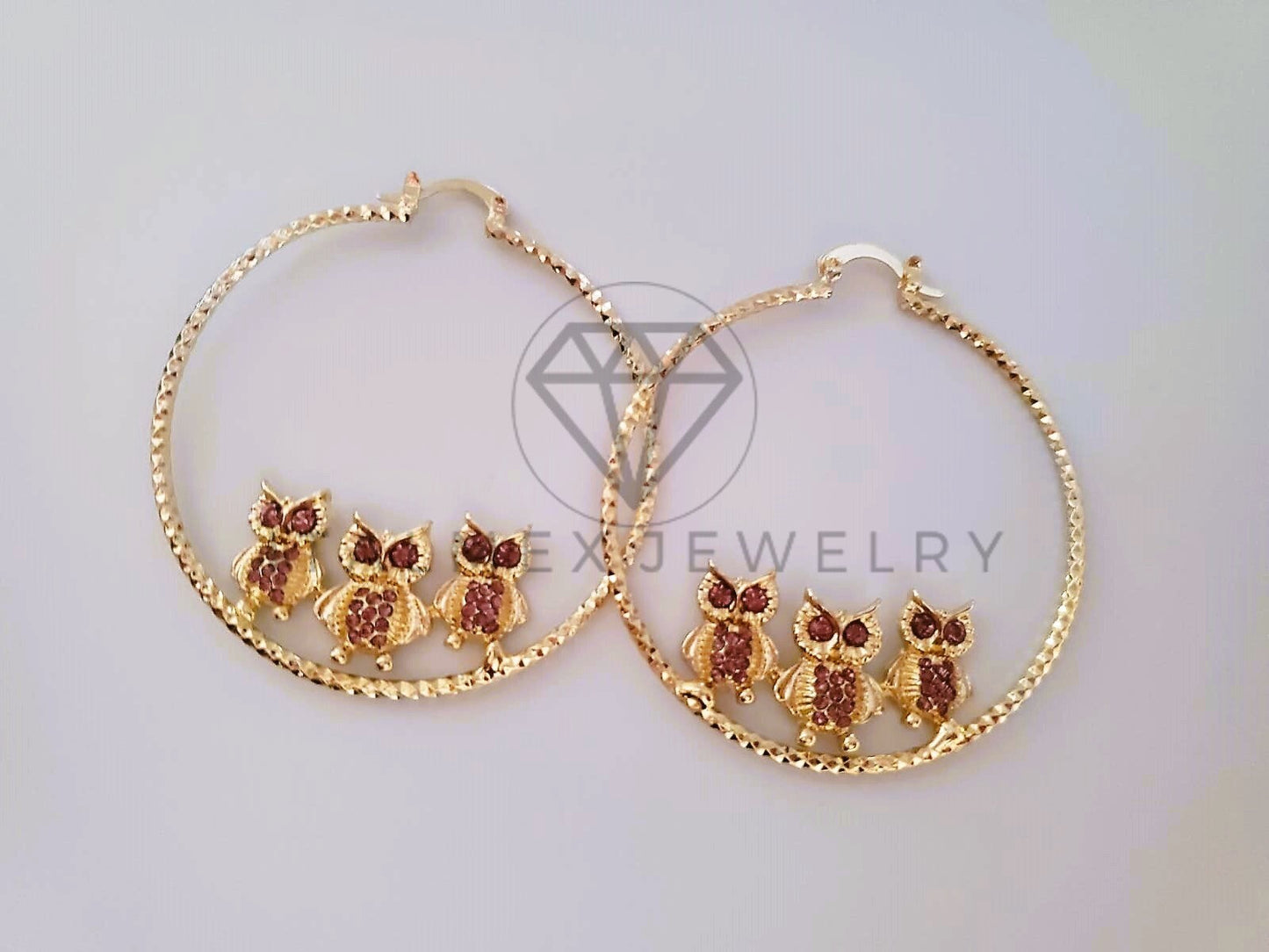 Arracada de Lujo - 104396 - Arracada Buhos CZ Rosa 50mm Oro Laminado 18K
