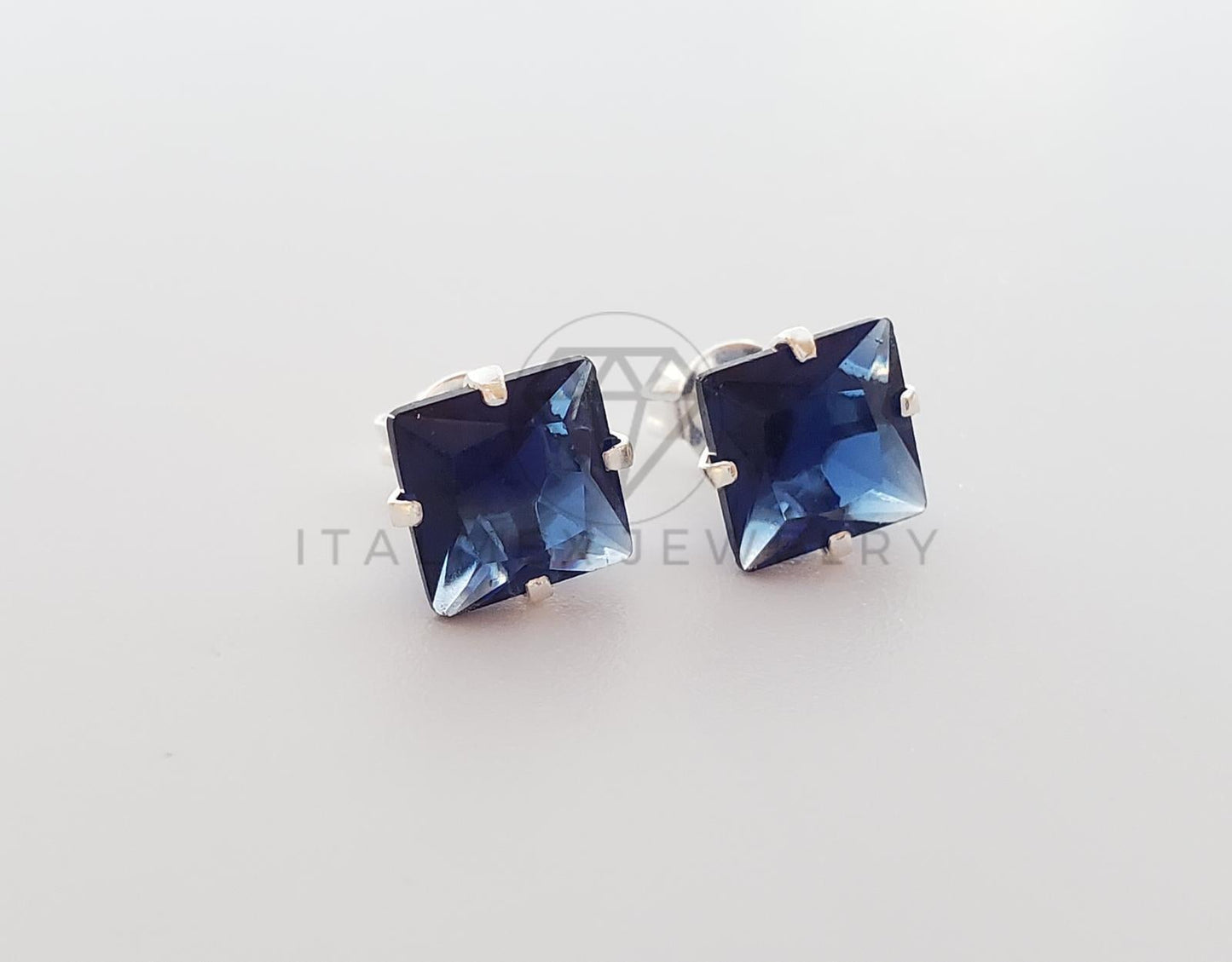 Broquel de Lujo - 101708 - CZ Cuadrada 7mm CZ Azul Plata .925