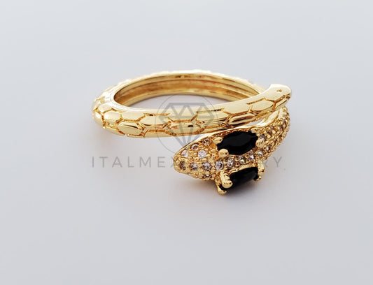 Anillo de Lujo - 101289 - Diseño Serpiente con CZ Negra Oro Laminado 18K
