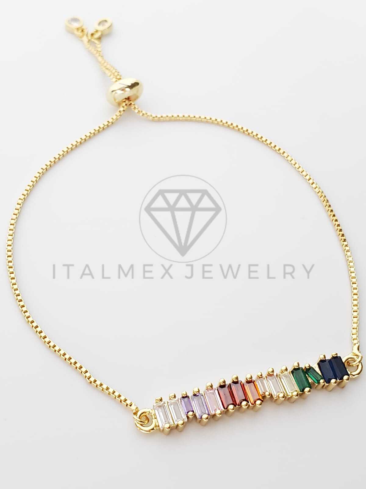 Pulsera Ajustable - 100342 - Diseño de Placa de CZ Colores Oro Laminado 18K