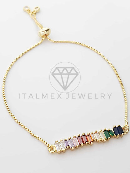 Pulsera Ajustable - 100342 - Diseño de Placa de CZ Colores Oro Laminado 18K