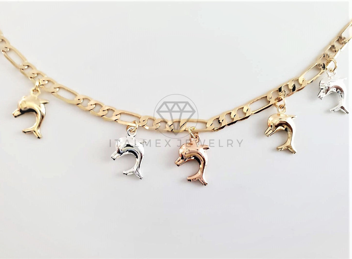 Pulsera Elegante - 100156 - Diseño de Delfines 3 Colores Oro Laminado 18K