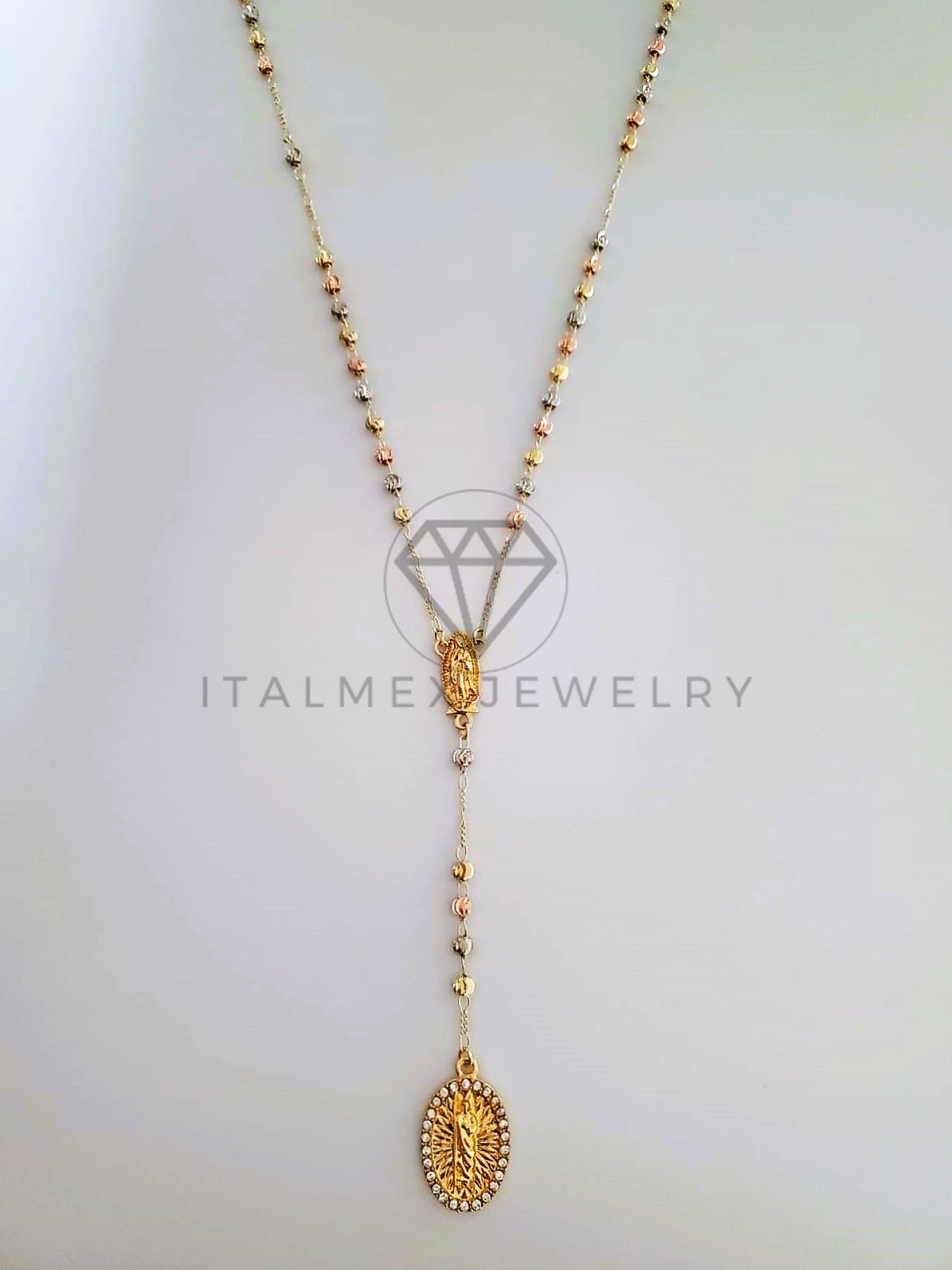 Rosario de Lujo - 104132 - Estilo Clásico con Medalla Virgen 3 Oros Oro Laminado 18K