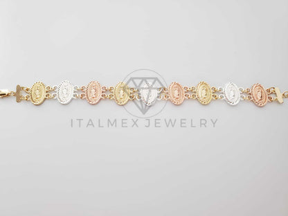 Pulsera de Lujo - 100187 - Diseño de Monedas de la Virgen 3 Oros Laminado 18K