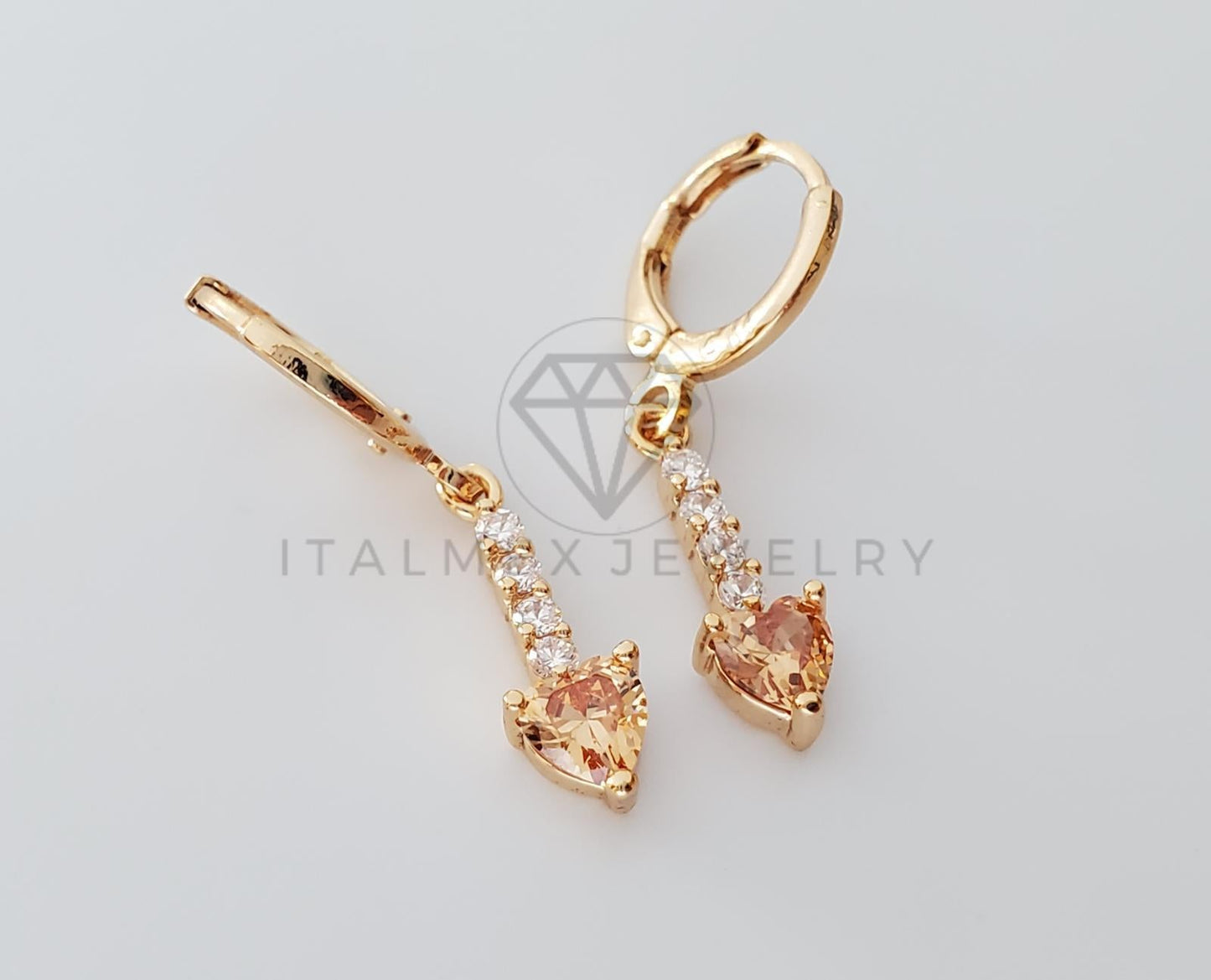 Arete de Lujo - 103519 - Diseño Tira y Corazon CZ Ambar Oro Laminado 18K