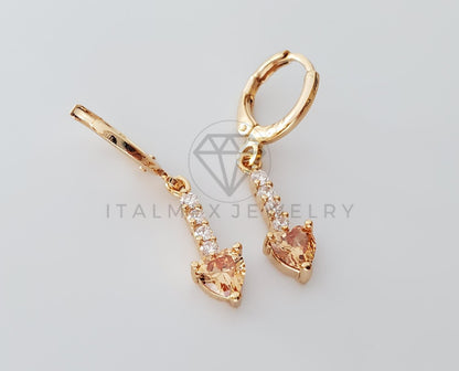 Arete de Lujo - 103519 - Diseño Tira y Corazon CZ Ambar Oro Laminado 18K