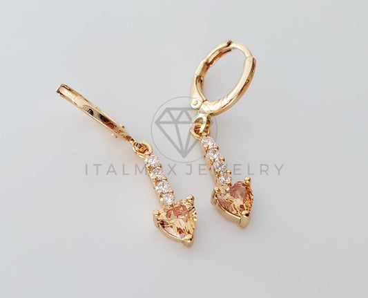 Arete de Lujo - 103519 - Diseño Tira y Corazon CZ Ambar Oro Laminado 18K