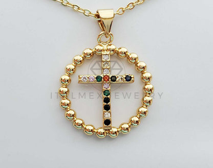 Collar Elegante - 100266 - Cruz con CZ Colores 20" Dorado Oro Laminado 18K