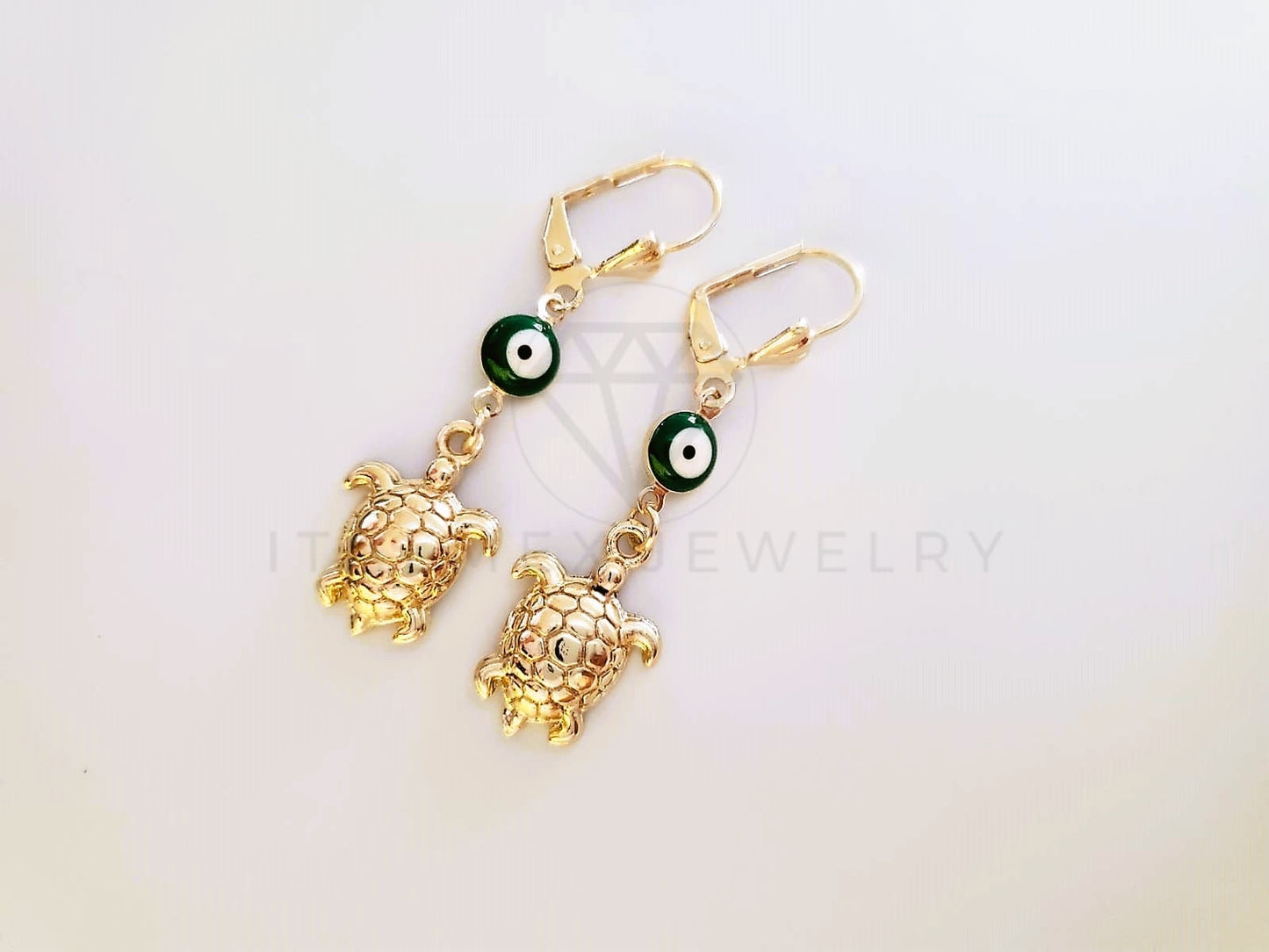 Arete de Lujo - 104036 - Estilo Tortuga Ojo Turco Verde Oro Laminado 18K