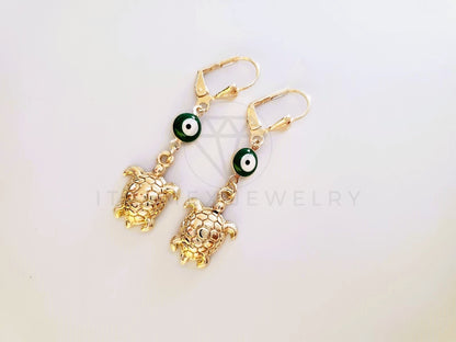 Arete de Lujo - 104036 - Estilo Tortuga Ojo Turco Verde Oro Laminado 18K