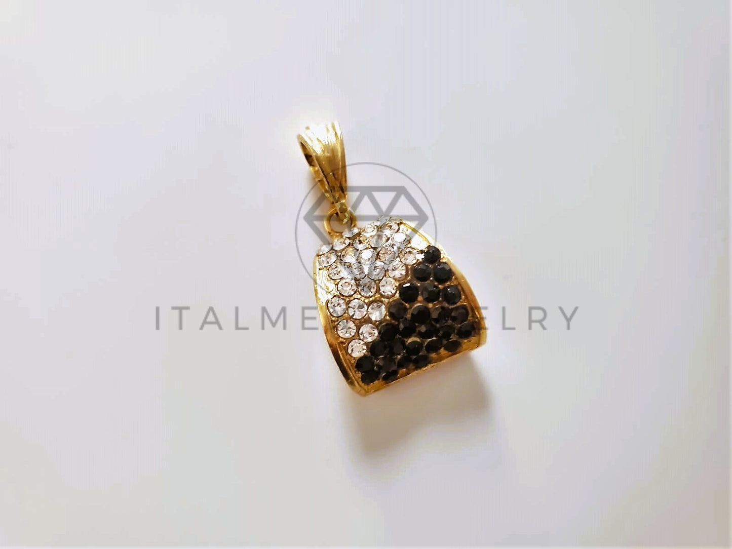 Dije de Lujo - 104136 - Dije de Cucharita CZ Clara y Negra Oro Laminado 18K