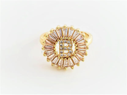 Anillo de Lujo - 102596 - Diseño Inicial "B" con CZ Clara Oro Laminado 18K