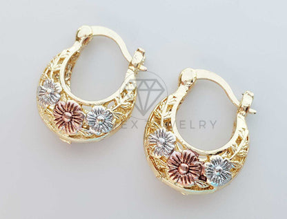 Arete Elegante - 101049 - Estilo Canasta Flores Mini Oro Laminado 18K