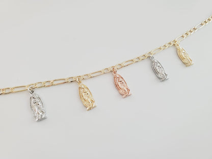 18K Gold-Plated Anklet | Three-Tone Virgin of Guadalupe Design