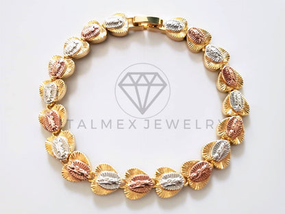 Pulsera de Lujo - 103709 - Diseño de Eslabon Virgen y Corazón Oro Laminado 18K