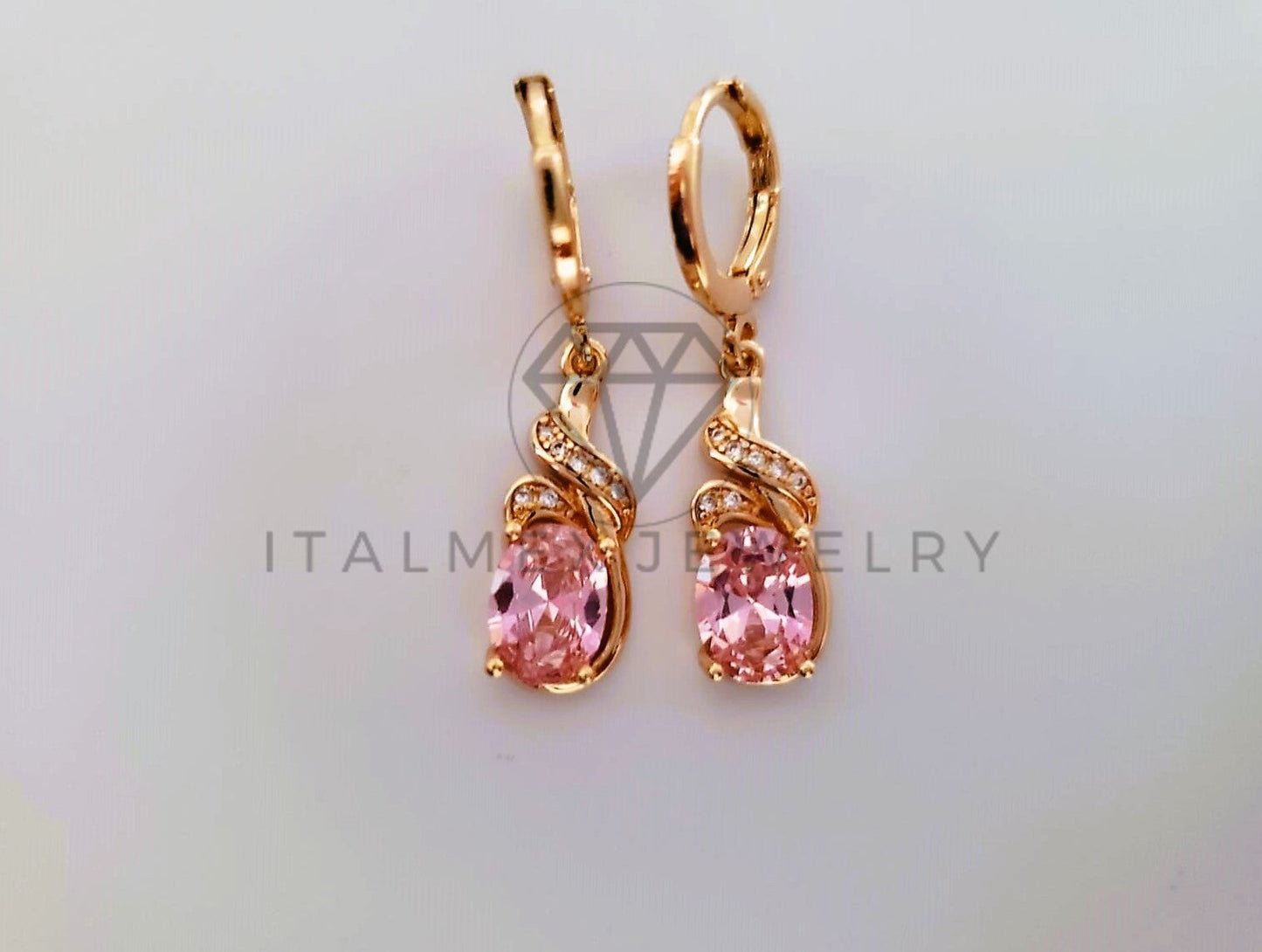 Arete de Lujo - 104350 - Diseño de Gota CZ Rosa Oro Laminado 18K