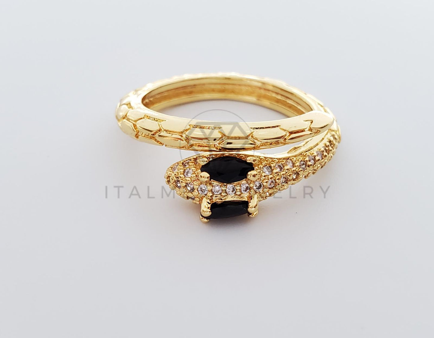 Anillo de Lujo - 101289 - Diseño Serpiente con CZ Negra Oro Laminado 18K