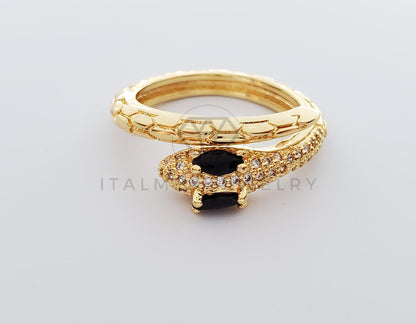 Anillo de Lujo - 101289 - Diseño Serpiente con CZ Negra Oro Laminado 18K