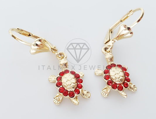 Arete Elegante - 100713 - Diseño de Tortuga con CZ Roja Oro Laminado 18K