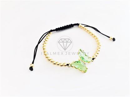 Pulsera de Lujo - 103179 - Diseño Bolitas con Mariposa CZ Verde Claro Oro Laminado 18K