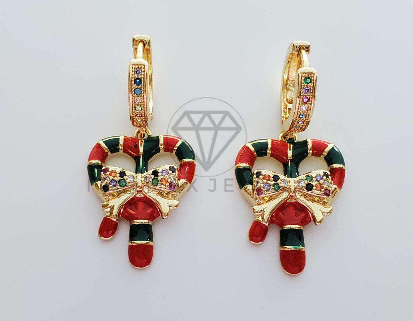 Arete de Lujo - 101981 - Diseño de Moño Navideño CZ Color Oro Laminado 18K