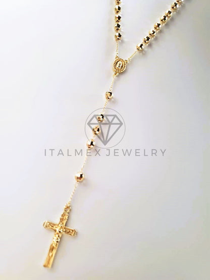 Rosario de Lujo - 104232 - Bola Diamantada con Medalla Virgen y Circonia Oro Laminado 18K