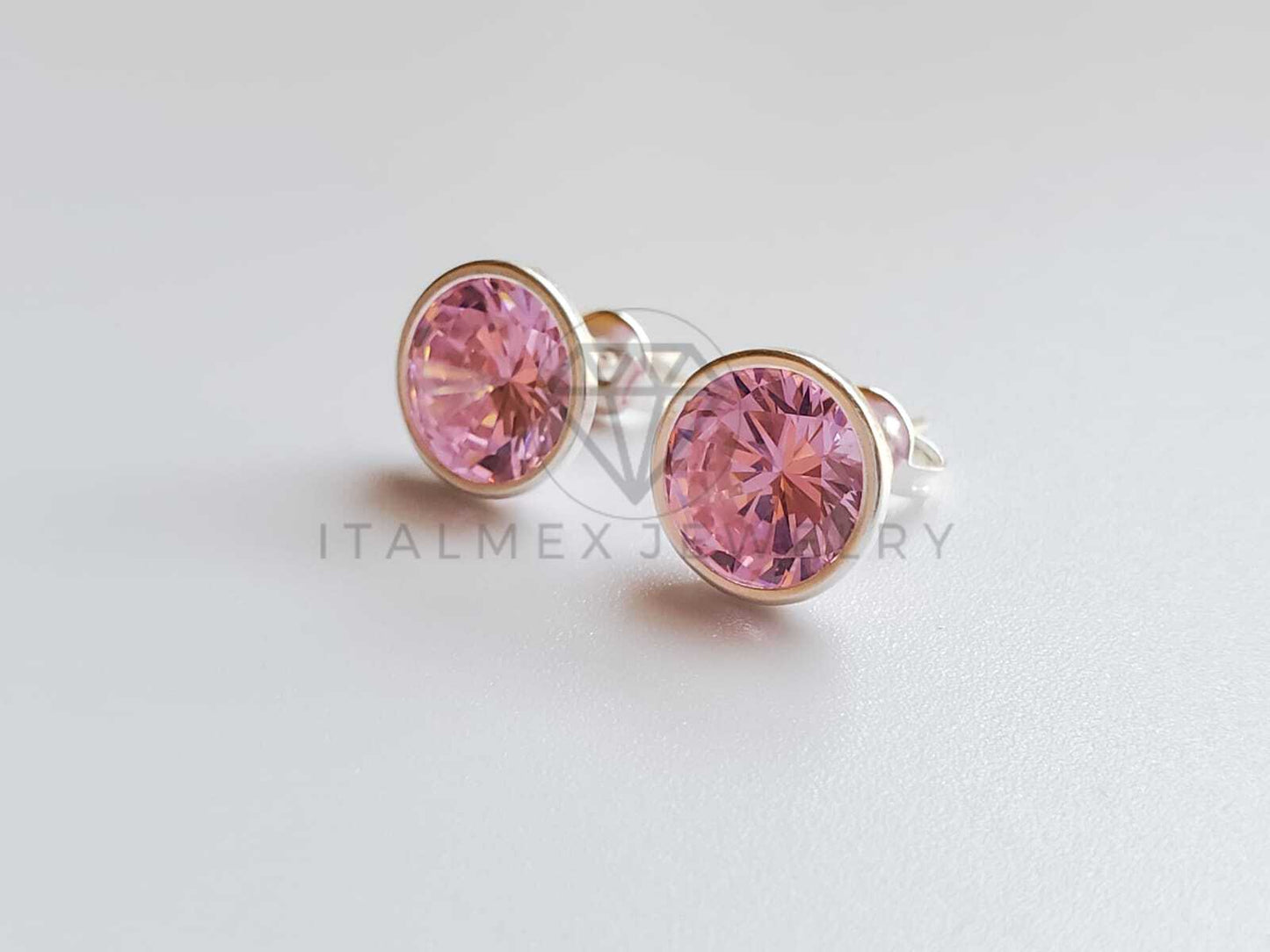 Broquel de Lujo - 101686 - Bisel Redondo CZ Rosa 9mm Plata .925