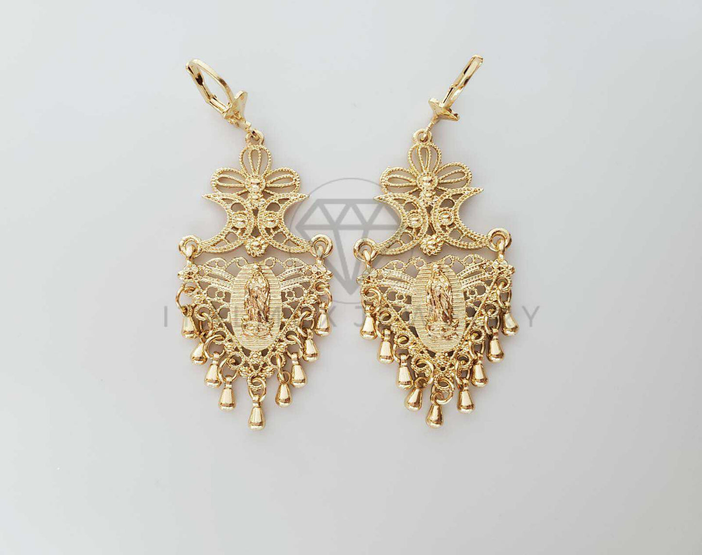 Arete de Lujo - 100760 - Arete Largo Filigrana Virgen Dorado Oro Laminado 18K