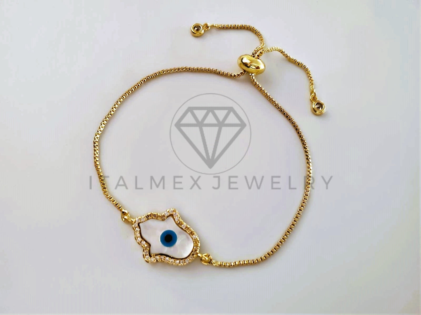 Pulsera de Lujo - 103962 - Diseño Ajustable Mano Hamsa Perla Madre Oro Laminado 18K