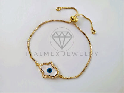 Pulsera de Lujo - 103962 - Diseño Ajustable Mano Hamsa Perla Madre Oro Laminado 18K