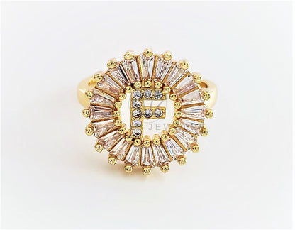 Anillo de Lujo - 102600 - Diseño Inicial "F" con CZ Clara Oro Laminado 18K