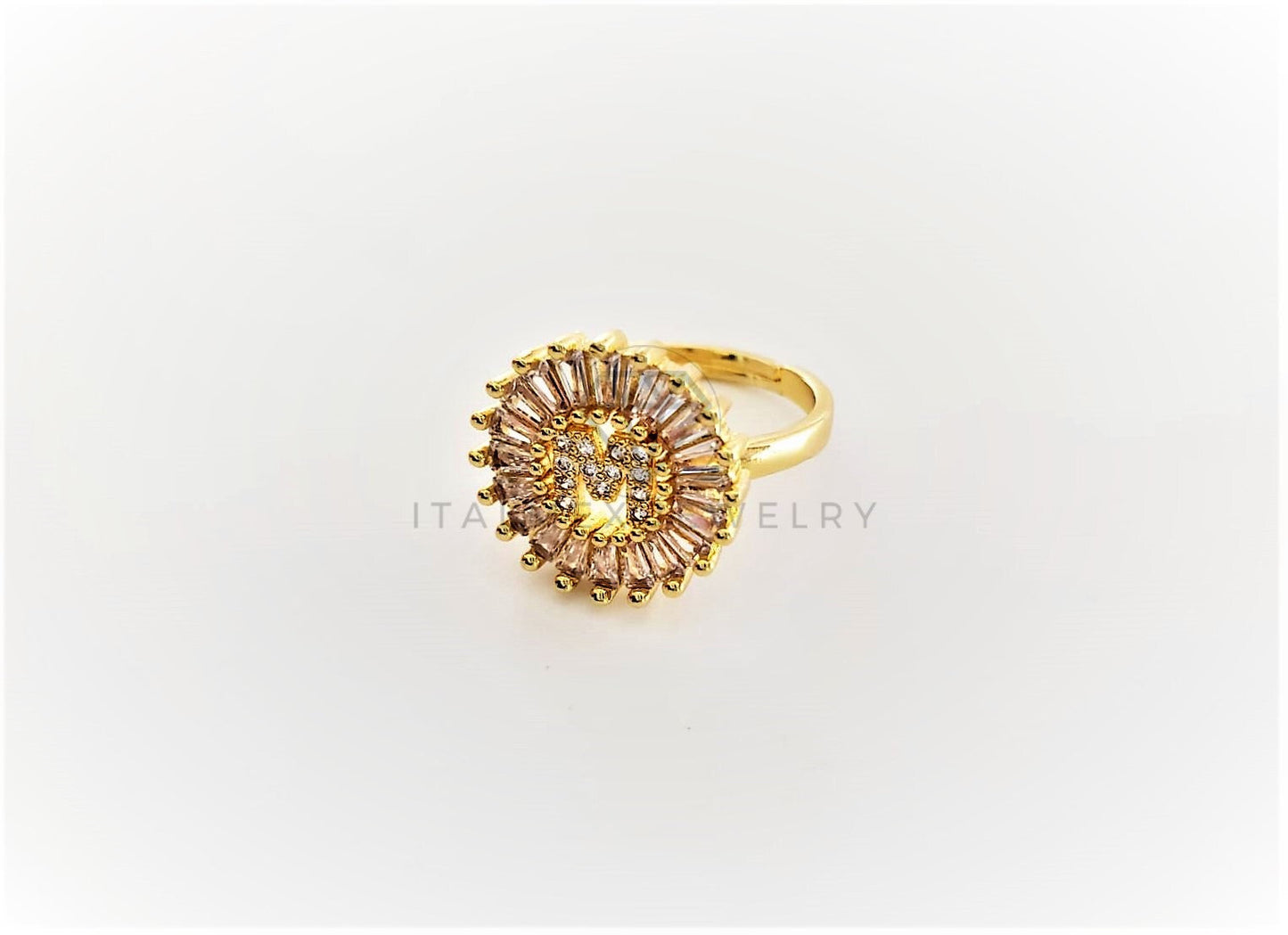 Anillo de Lujo - 102606 - Diseño Inicial "M" con CZ Clara Oro Laminado 18K