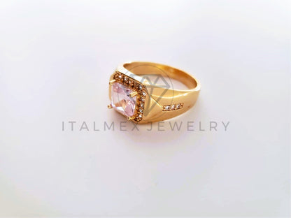 Anillo Caballero de Lujo - 103917 - Diseño Cuadrado CZ Clara Oro Laminado 18K