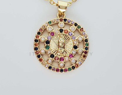 Collar Elegante - 101311 - Collar Virgen de Guadalupe CZ Colores Oro Laminado 18K