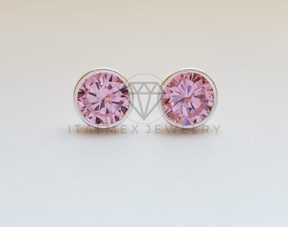 Broquel de Lujo - 101729 - Bisel Redondo CZ Rosa 8mm Plata .925