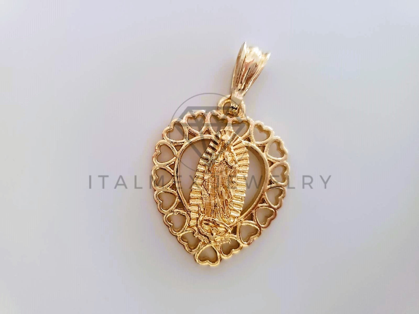 Dije Elegante - 104405 - Corazón Virgen de Guadalupe Tamaño Chico Oro Laminado 18K