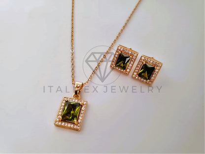 Juego de Lujo - 103943 - Diseño Corte Princesa Circonia Verde Oro Laminado 18K
