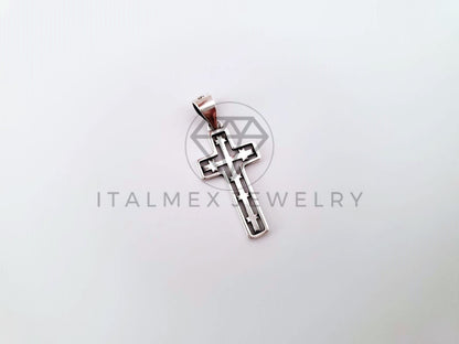Dije Religioso - 104460 - Dije de Cruz con Cruces en Plata Fina .925