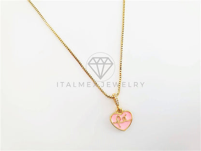 Collar Elegante - 103273 - Collar Corazón Fe Esmalte Rosa Oro Laminado 18K