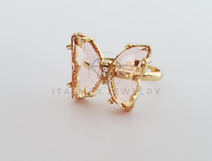 Anillo de Lujo - 101565 - Diseño Mariposa con CZ Rosa Clara Oro Laminado 18K