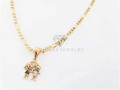 Dije Elegante - 102856 - Dije Niño y Niña CZ Azul y Rosa Tamaño Chica Oro Laminado 18K