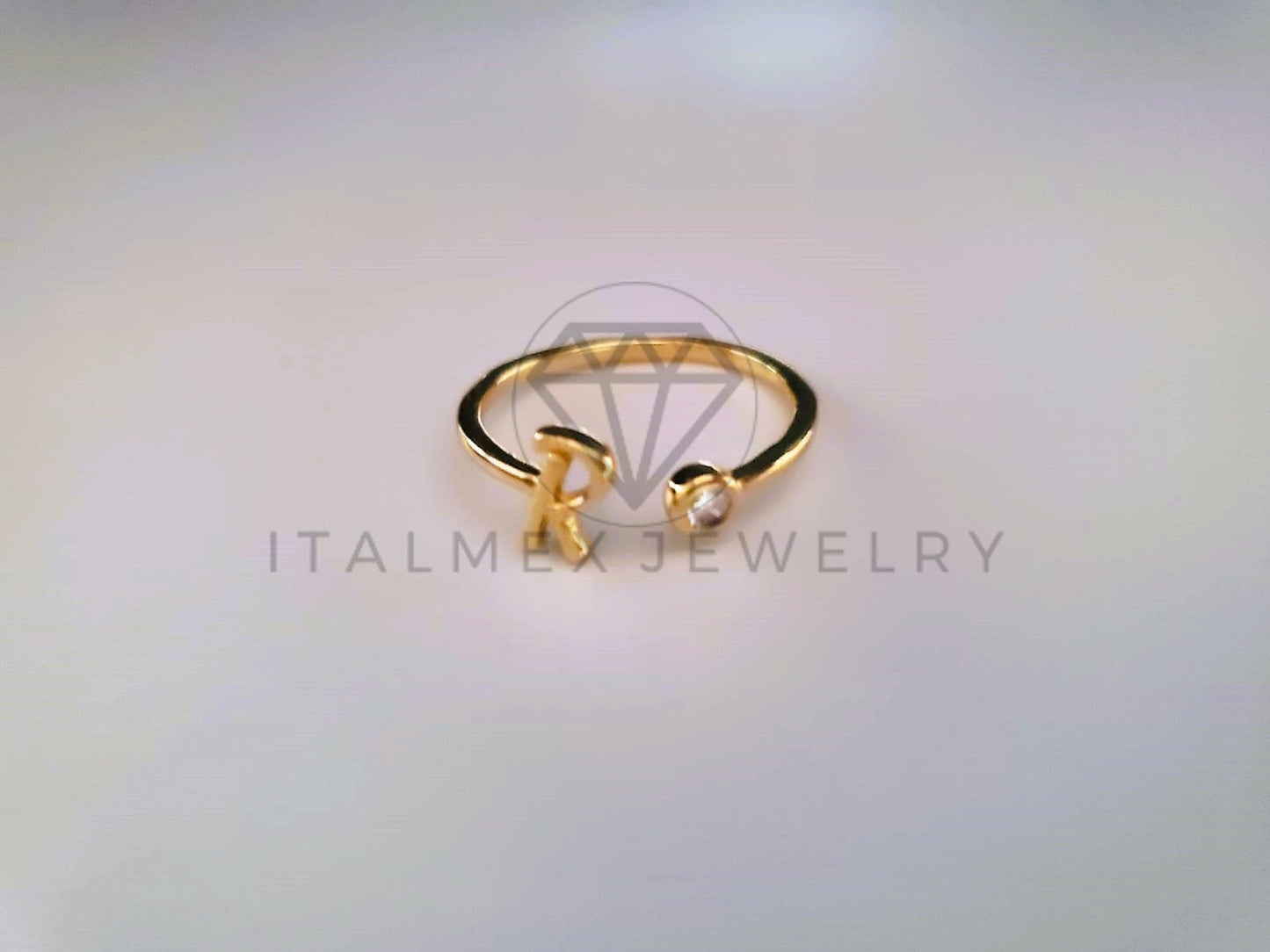 Anillo Dama de Lujo -103768 - Diseño Inicial "R" CZ Clara Oro Laminado 18K