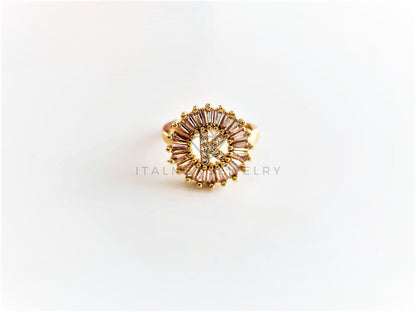 Anillo de Lujo - 102604 - Diseño Inicial "K" con CZ Clara Oro Laminado 18K