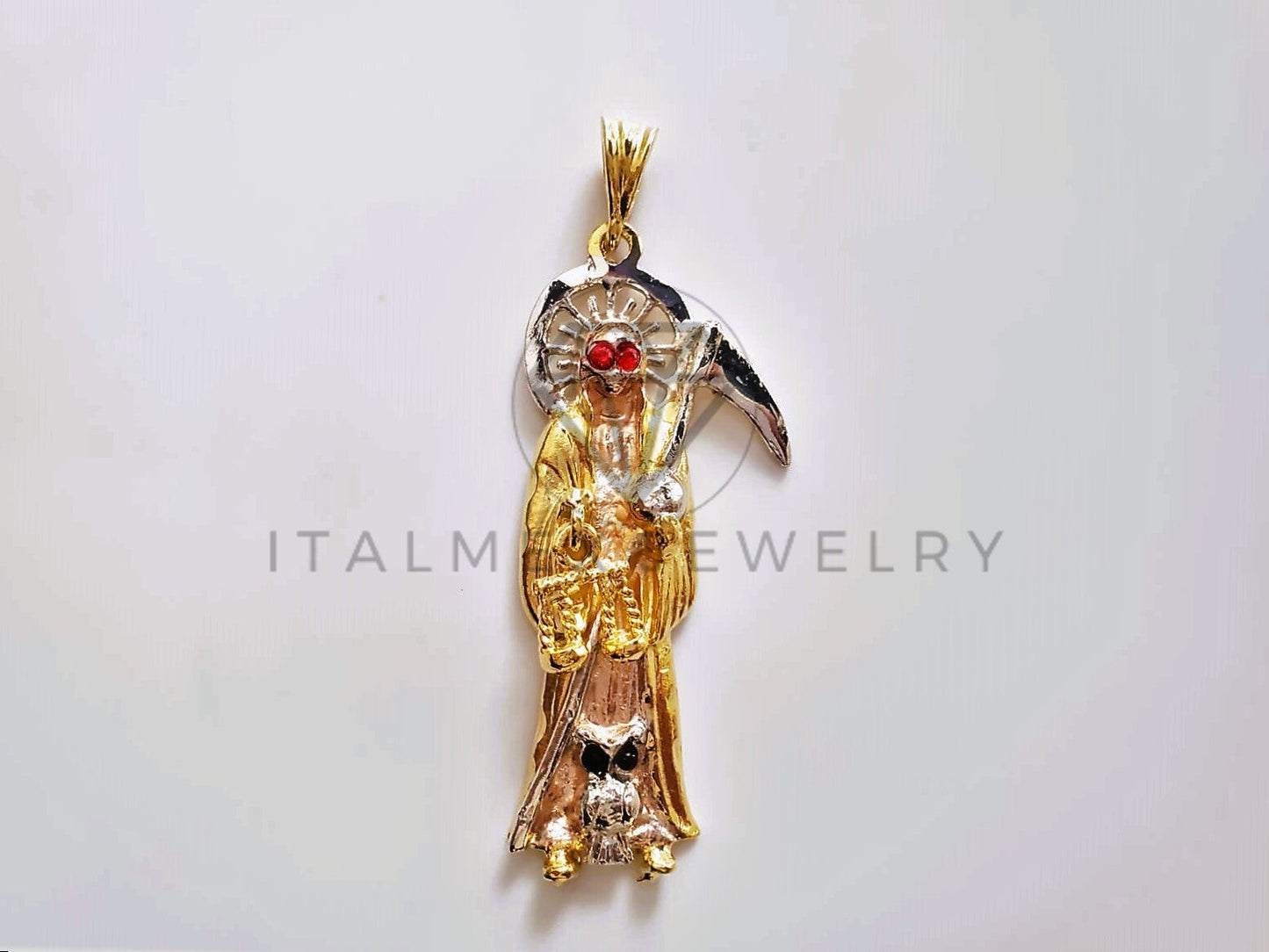 Dije Religioso - 104184 - Santa Muerte Con Circonia Tamaño Grande Oro Laminado 18K