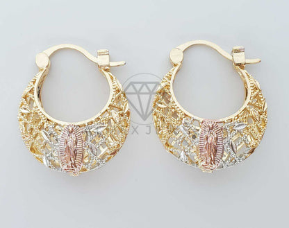 Arete Elegante - 100759 - Estilo Canasta Filigrana Virgen Red Grande 3 Tonos Oro Laminado 18K