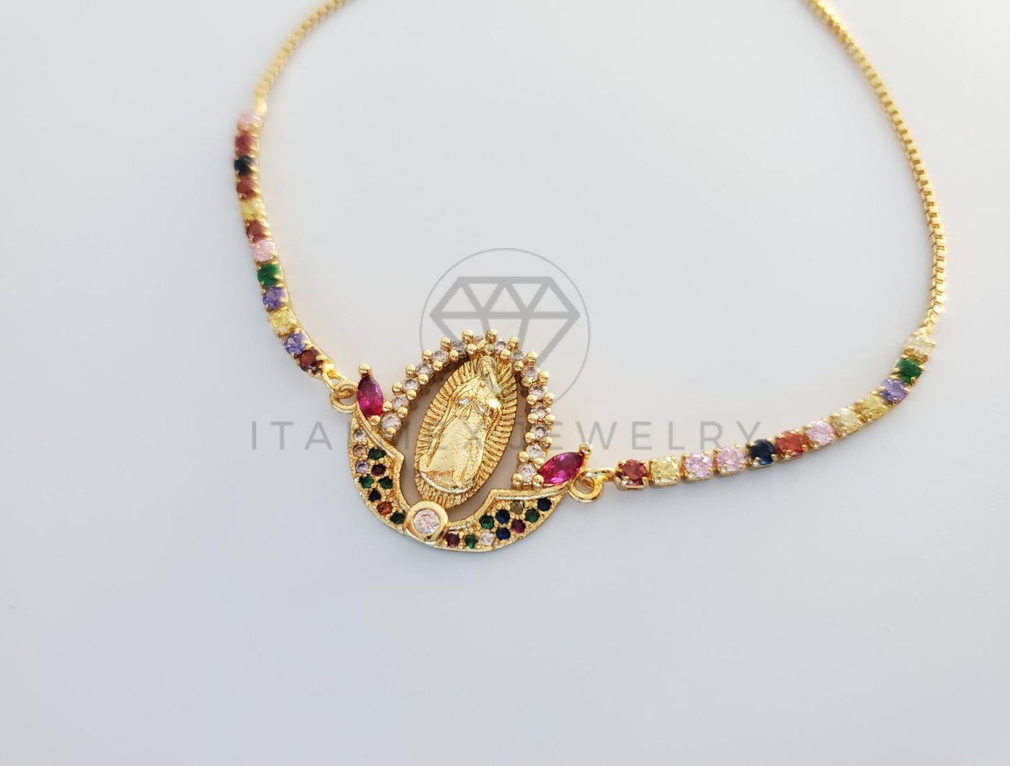 Pulsera Ajustable - 101298 - Diseño de Virgen de Guadalupe con CZ Color Oro Laminado 18K