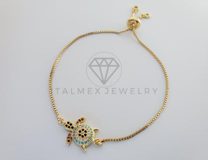 Pulsera Ajustable - 101294 - Diseño de Tortugas con CZ Color Oro Laminado 18K