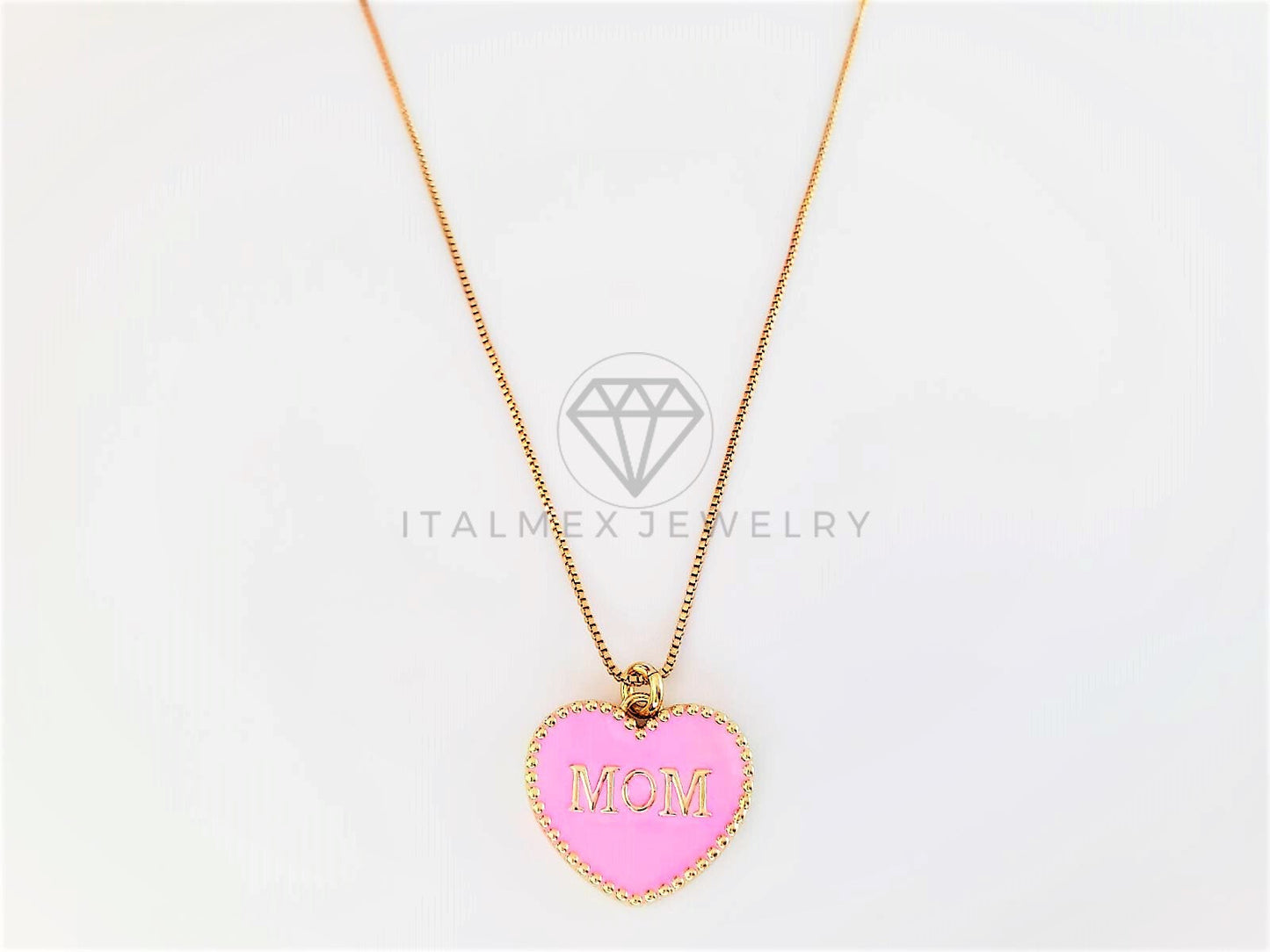 Collar Elegante - 103144 - Collar Corazón Mom | Mamá Rosa Oro Laminado 18K