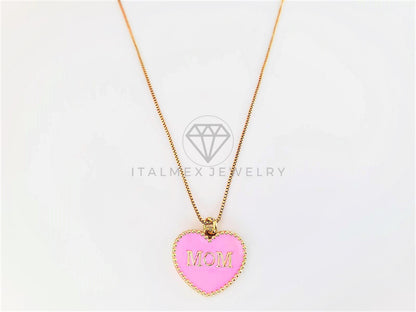 Collar Elegante - 103144 - Collar Corazón Mom | Mamá Rosa Oro Laminado 18K